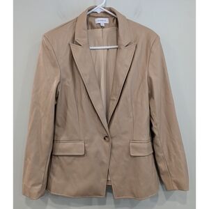 Evereve Tan West Bank Faux Leather Blazer Size Large